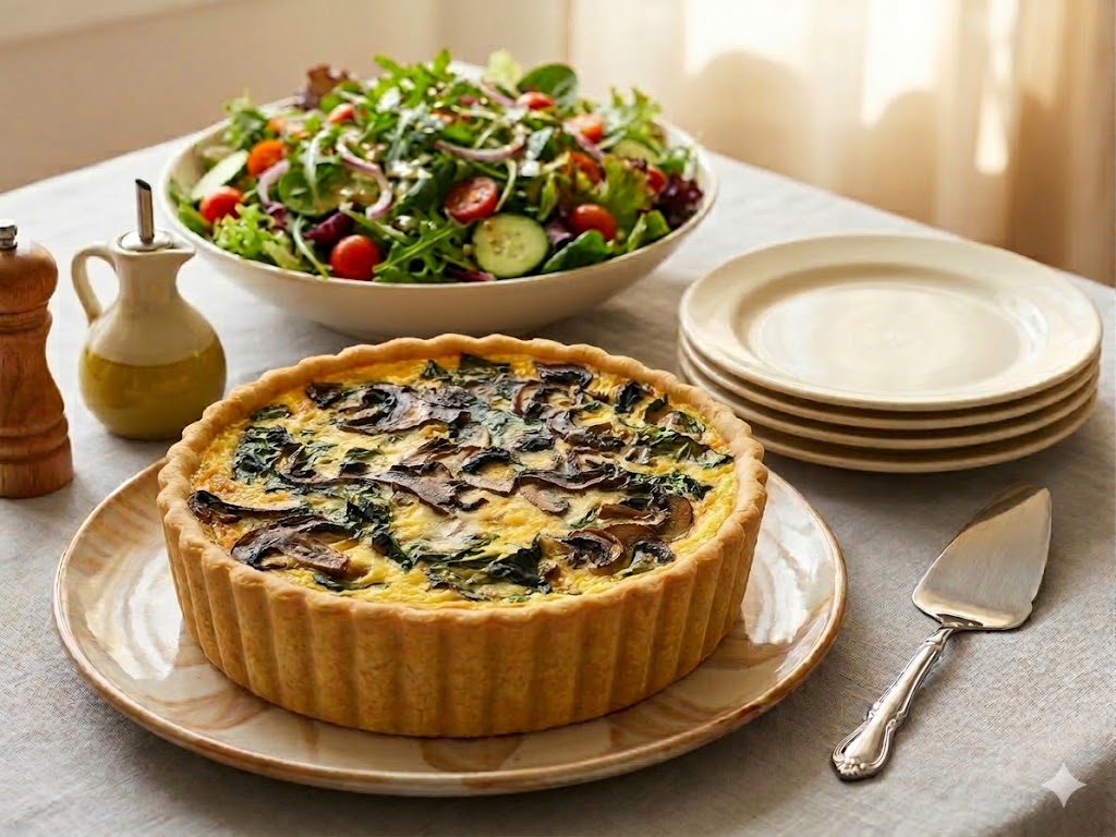 FAMILY SPINACH AND MUSHROOM QUICHE